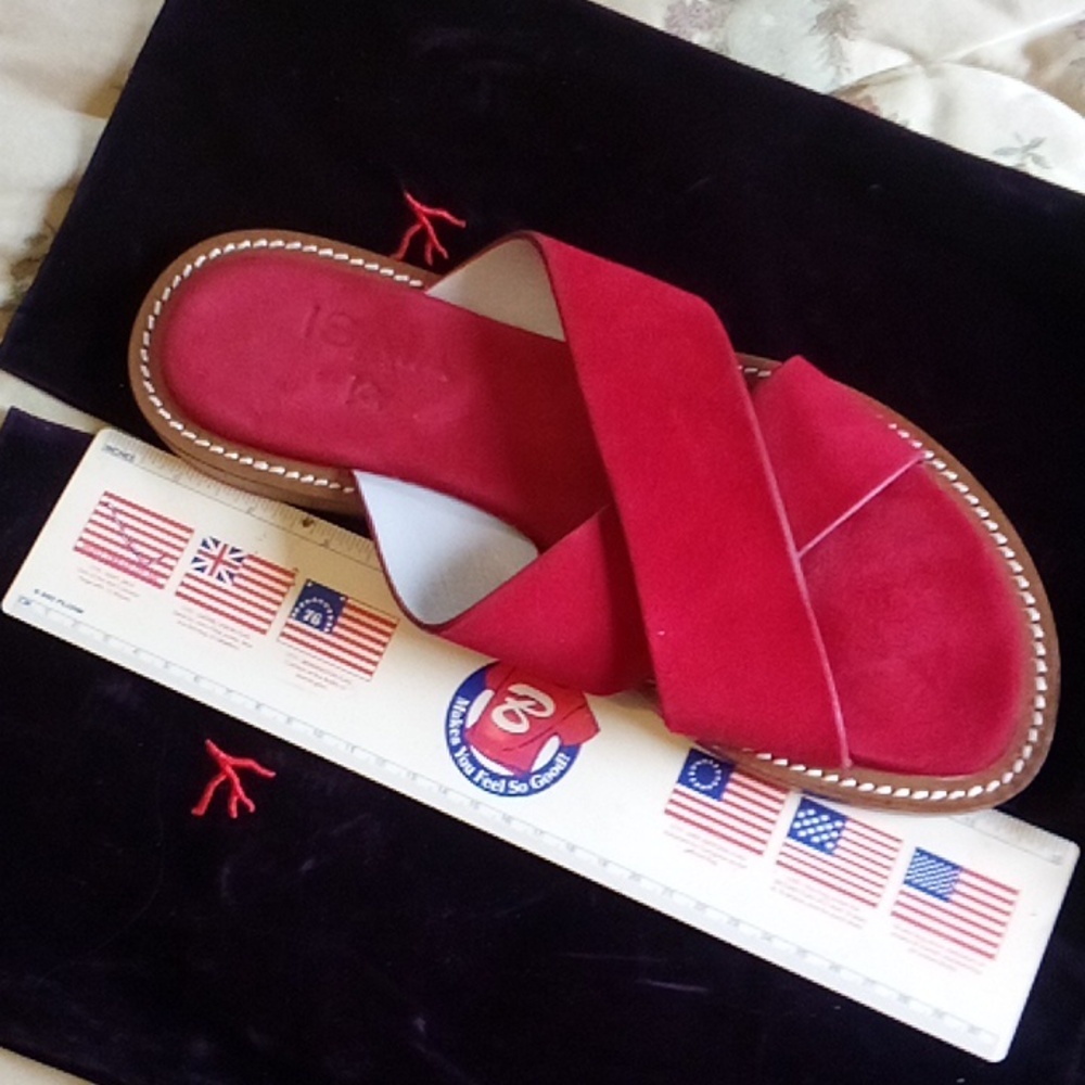 Isaia Red suede slides Naples, Italy size 42 EU = USA 9.5 mens - 2 dust bags - Picture 9 of 9